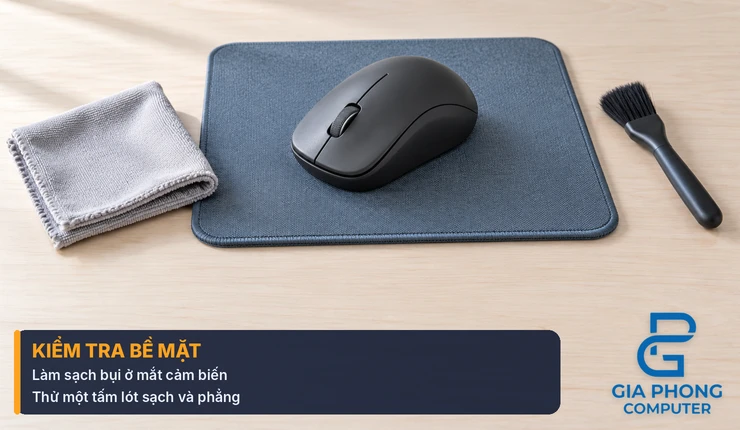 Chuột máy tính và tấm lót để kiểm tra lỗi con trỏ bị giật