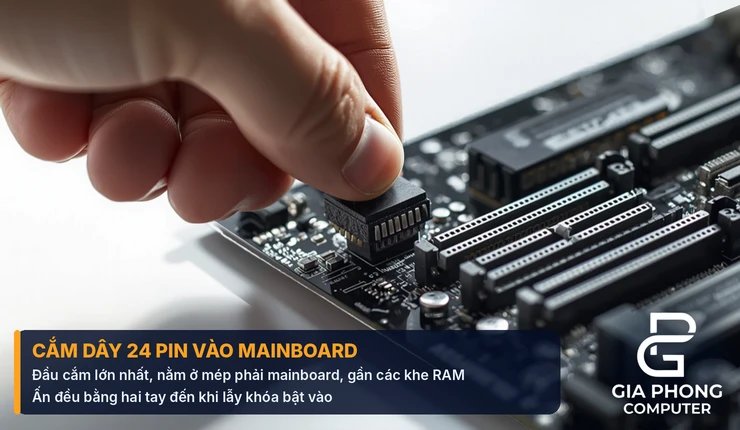Cách cắm dây nguồn 24 pin vào mainboard