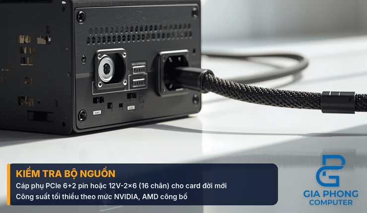 Bộ nguồn PC với cáp nguồn phụ khi lắp card màn hình