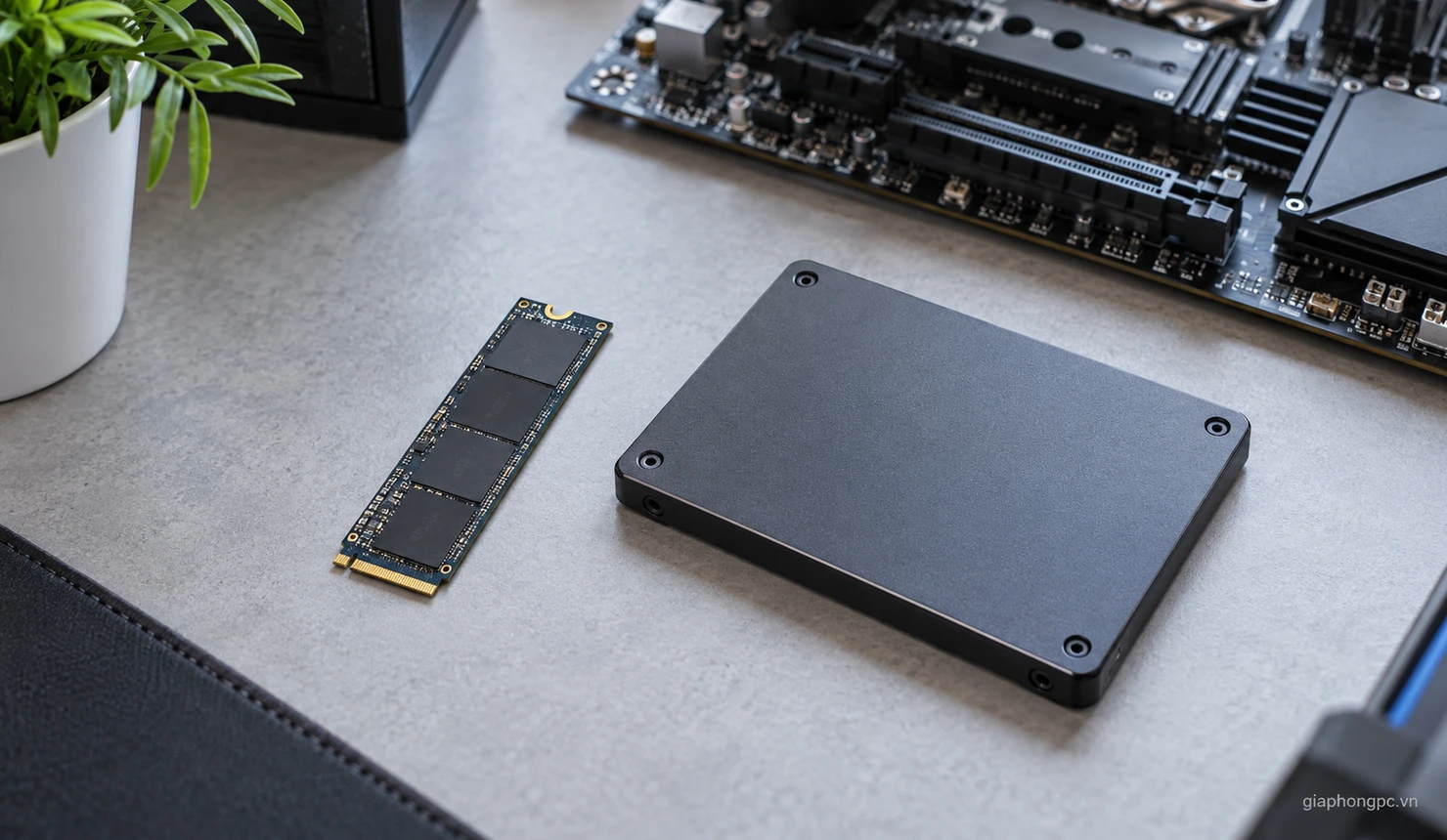 Lắp 2 SSD vào main theo kết nối M.2 và SATA