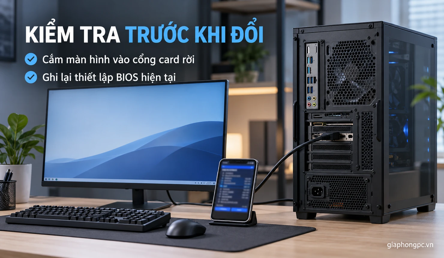 Chuẩn bị dây màn hình trên card rời trước khi tắt card onboard