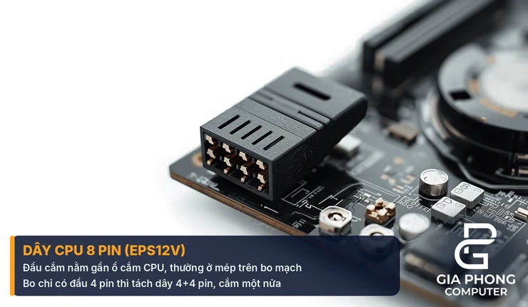 Cách cắm dây nguồn CPU 8 pin vào mainboard