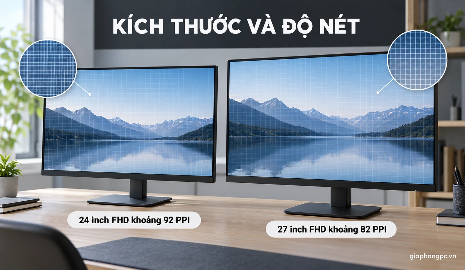 Mật độ điểm ảnh màn hình FHD và QHD ở 24 và 27 inch