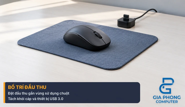 Bố trí chuột không dây và đầu thu trên bàn để giảm nhiễu