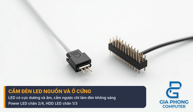 Cách cắm dây đèn LED nguồn và đèn ổ cứng vào main