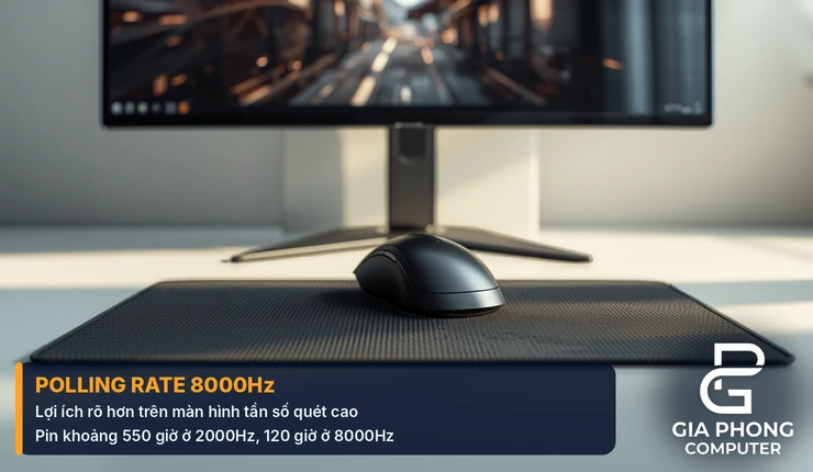 Chuột Rapoo VT3S Max polling rate 8000Hz trên bàn gaming