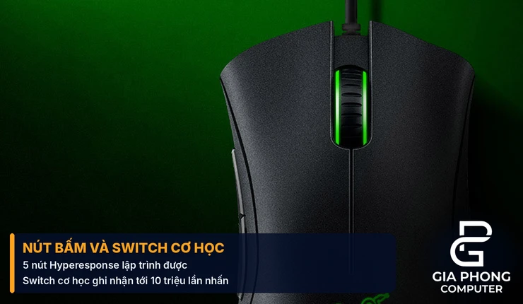 Nút bấm và switch cơ học của chuột Razer DeathAdder Essential