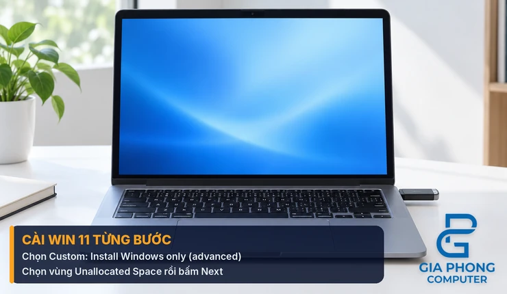Laptop đang cài Windows 11 bằng USB