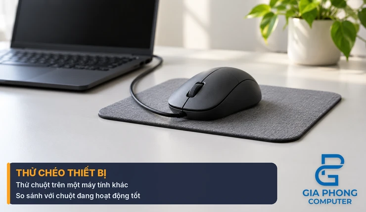 Chuột có dây và máy tính để thử chéo lỗi chuột bị giật