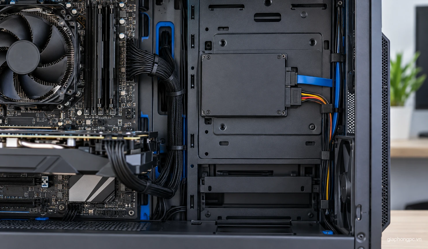 Gắn SSD SATA và sắp dây trong case máy tính
