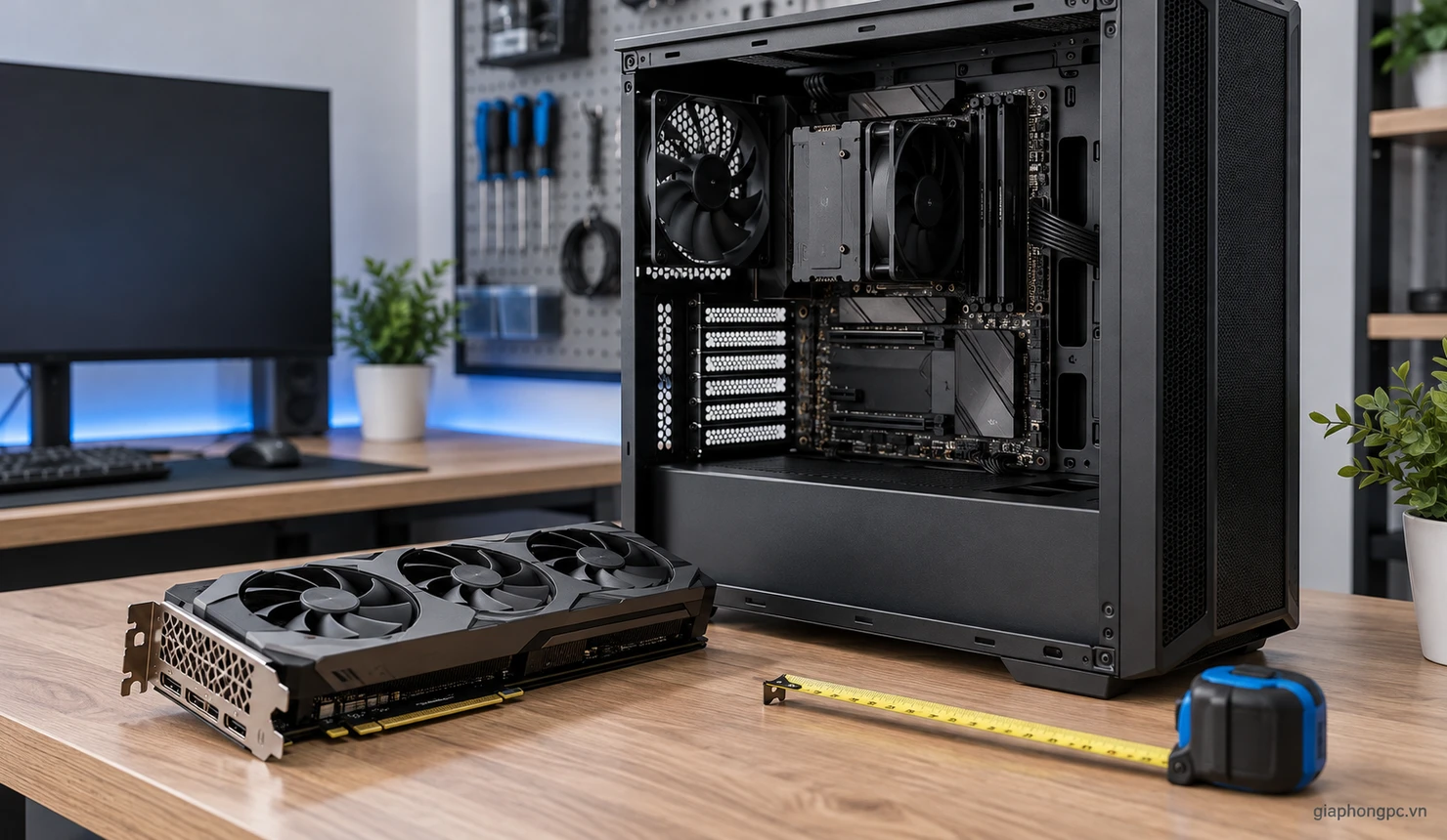 Kiểm tra nguồn PC và không gian case trước khi lắp card đồ họa