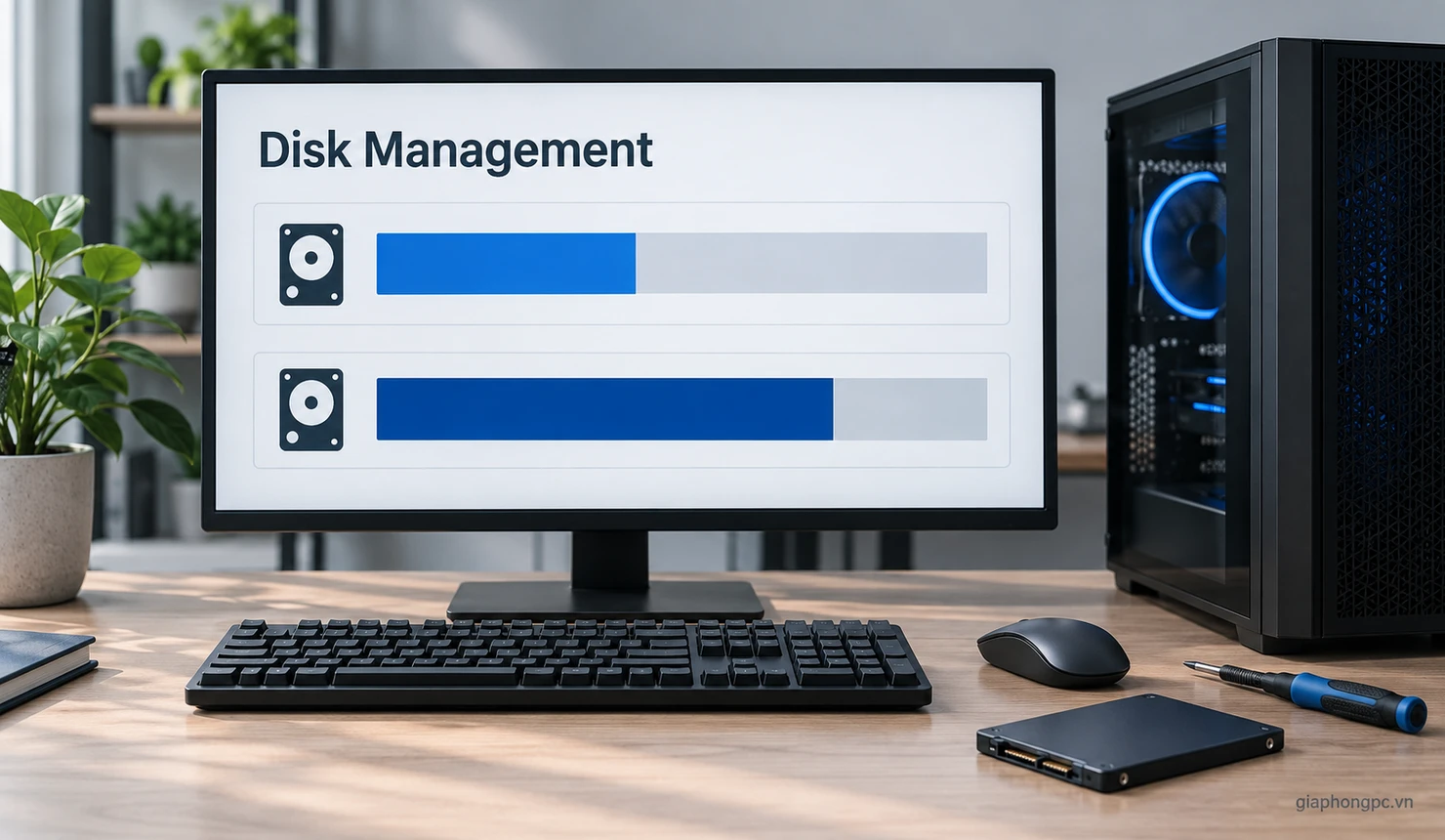 Kiểm tra SSD mới trong Disk Management sau khi lắp