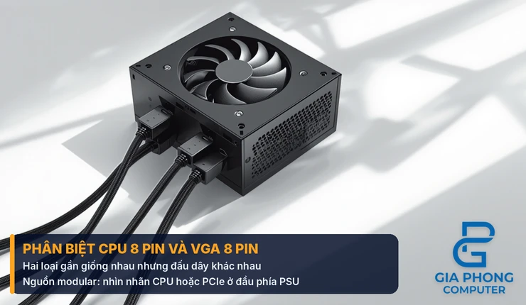 Dây nguồn từ PSU để phân biệt CPU 8 pin và VGA 8 pin