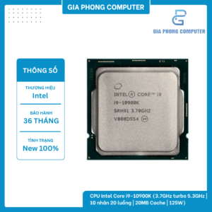 CPU INTEL CORE i9 10900K (3.8GHz turbo up to 5.3GHz, 10 nhân 20 luồng, 20MB Cache, 125W)