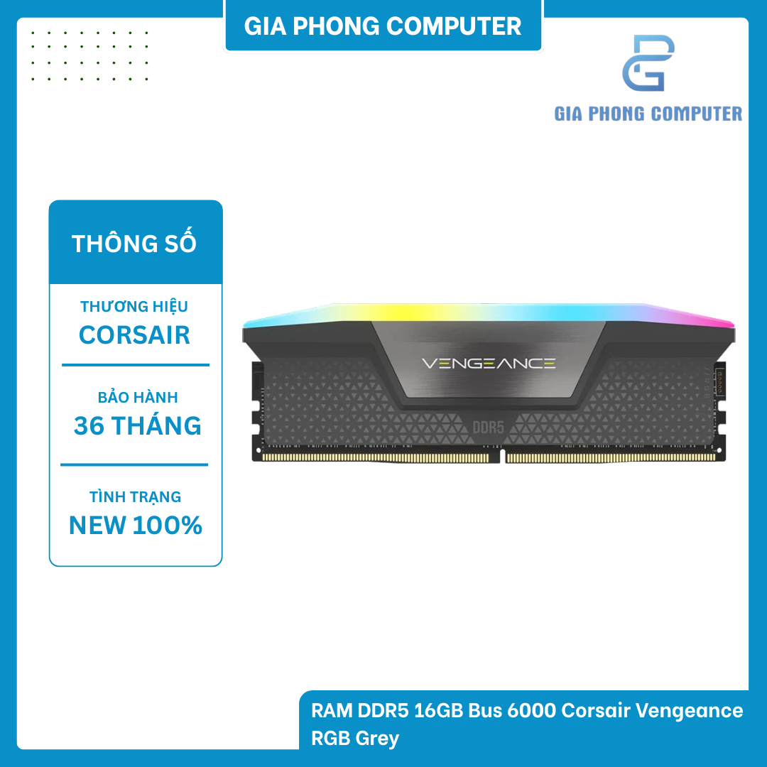 RAM DDR5 16GB Bus 6000 Corsair Vengeance RGB Grey