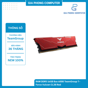 RAM DDR5 16GB Bus 6000 TeamGroup T-Force Vulcan CL38 Red