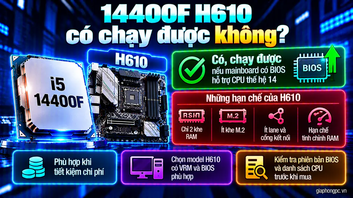 i5 14400F H610 có chạy được không và cần BIOS hỗ trợ CPU thế hệ 14