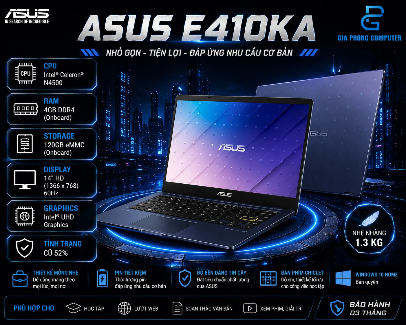Laptop Asus E410KA Cũ 52% - Celeron N4500 / 4GB / 120GB / 14inch 60Hz