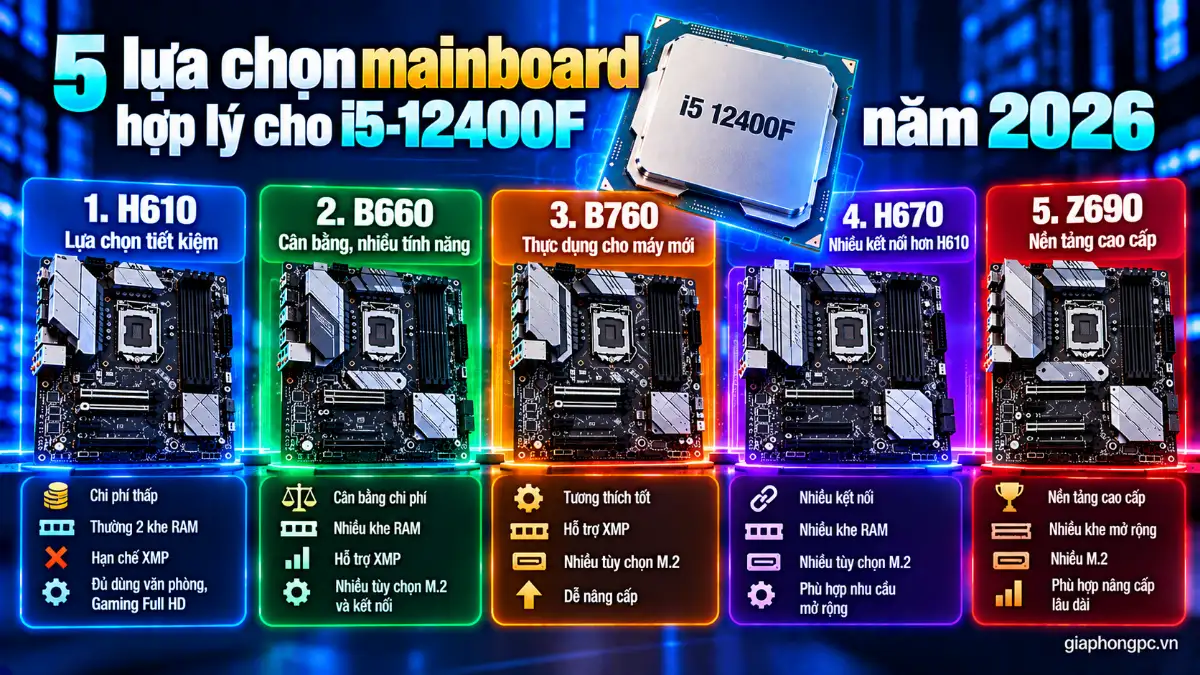 5 mainboard hợp lý cho i5 12400F năm 2026
