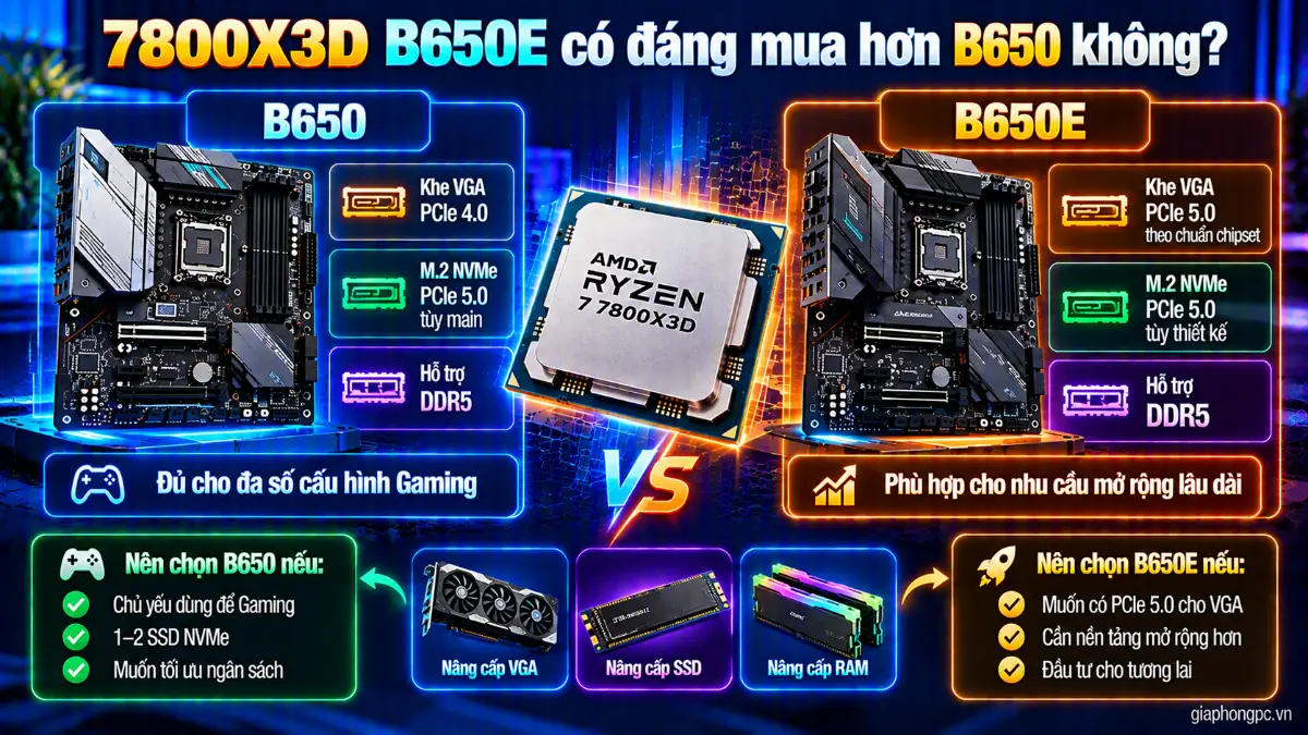 7800X3D B650E có đáng mua hơn B650 không