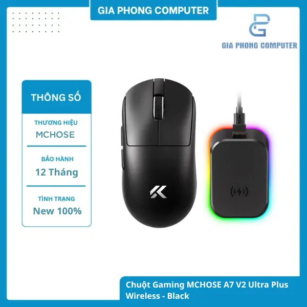 Chuột Gaming MCHOSE A7 V2 Ultra Plus Wireless - Black