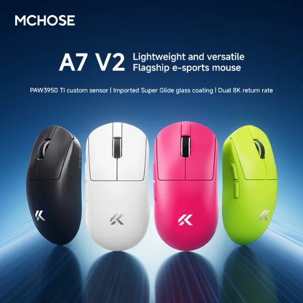Chuột Gaming MCHOSE A7 V2 Ultra Plus Wireless Black – PAW 3950 TI, 8KHz Wired & Wireless, Tri-mode tại GiaPhong Computer