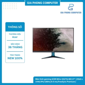 Màn hình gaming ACER Nitro VG271U M3 27" (2560 x 1440/IPS/180Hz/0.5 ms/FreeSync Premium)