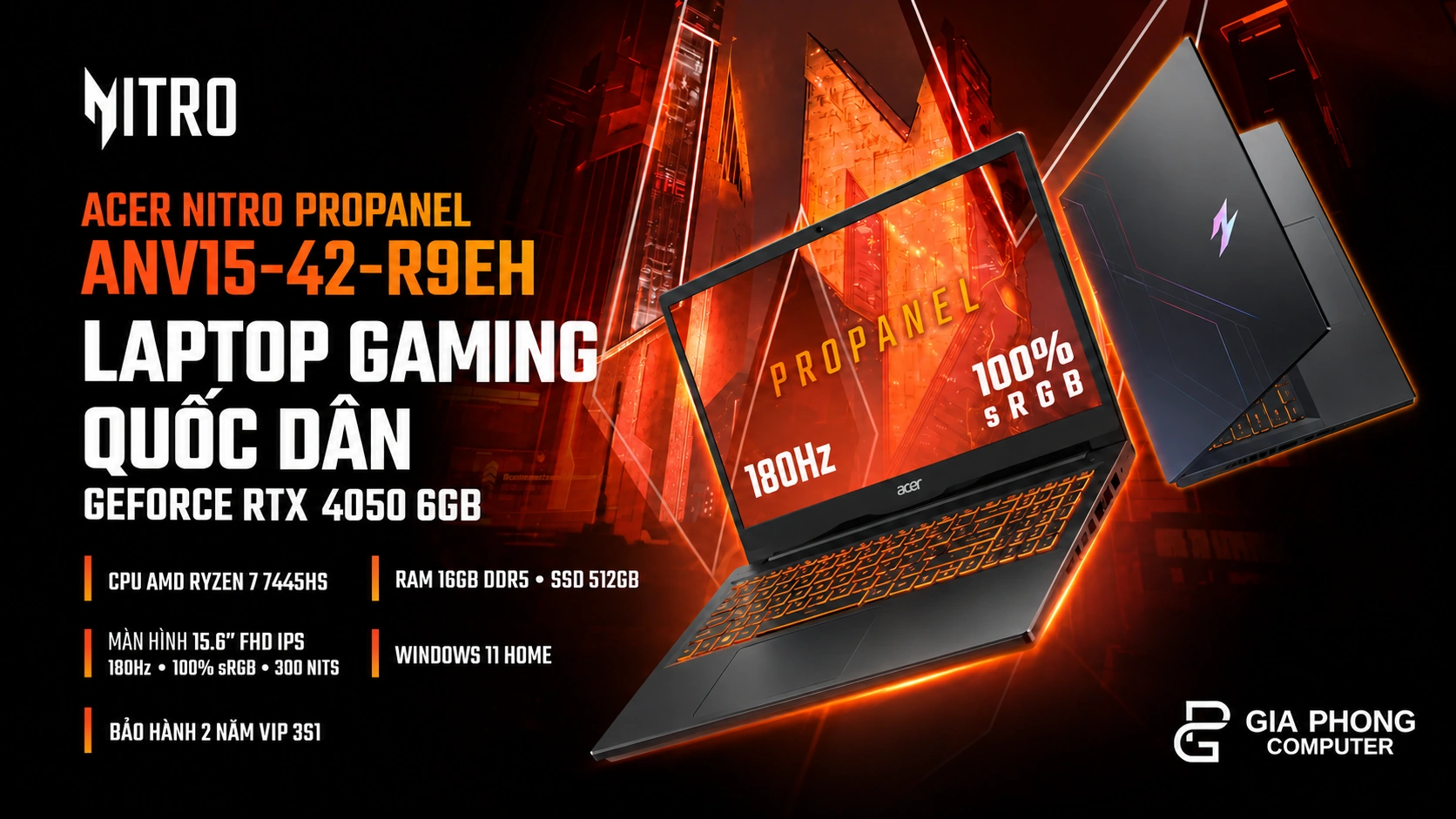 ANV15-42-R9EH – Ryzen 7 7445HS / RTX 4050 6GB
