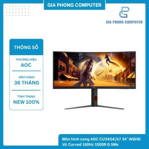 Màn hình cong AOC CU34G4/67 34' WQHD VA Curved 180Hz 1500R 0.5Ms