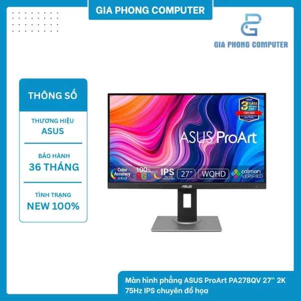 Màn hình phẳng ASUS ProArt PA278QV 27" 2K 75Hz IPS chuyên đồ hoạ