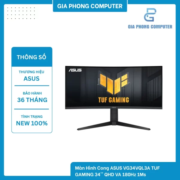 Màn Hình Cong ASUS VG34VQL3A TUF GAMING 34'' QHD VA 180Hz 1Ms