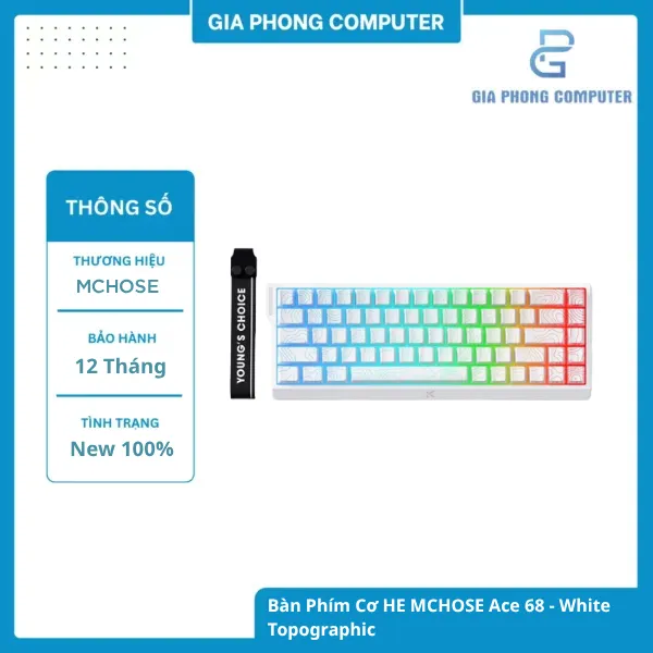 Bàn phím cơ MCHOSE Ace68 White Topographic – Switch Từ Tính, Phong Cách Sáng Màu tại GiaPhong Computer