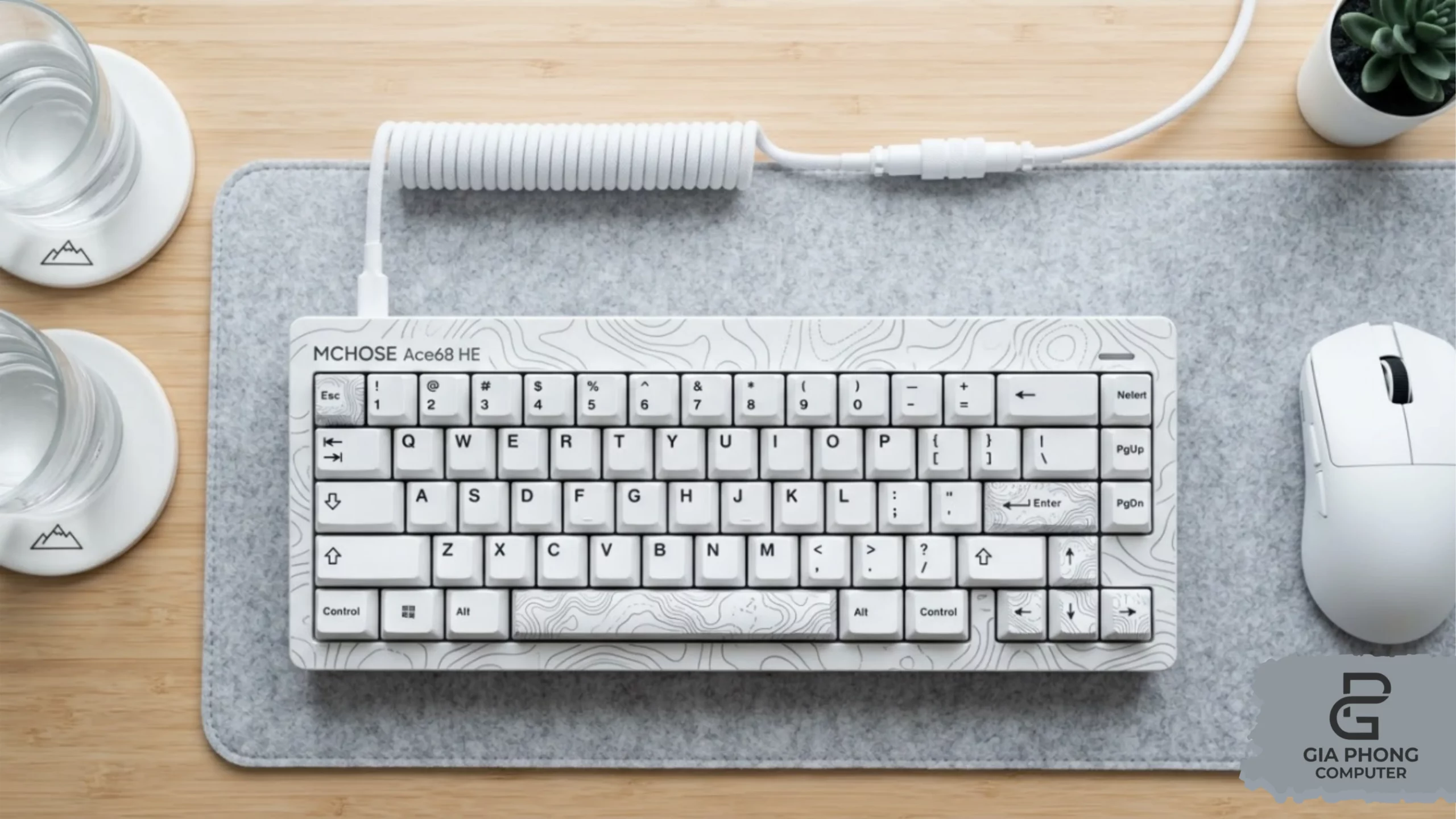 Bàn phím cơ MCHOSE Ace68 White Topographic – Switch Từ Tính, Phong Cách Sáng Màu tại GiaPhong Computer