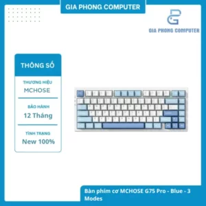 Bàn phím cơ MCHOSE G75 Pro Blue – Cabbage Tofu Switch V2, Tri-mode, Pin 8000mAh tại GiaPhong Computer