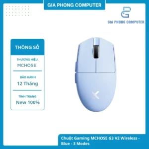 Chuột Gaming MCHOSE G3 V2 Wireless Blue – PAW 3311, 1KHz, Tri-mode, Pin 800mAh tại GiaPhong Computer