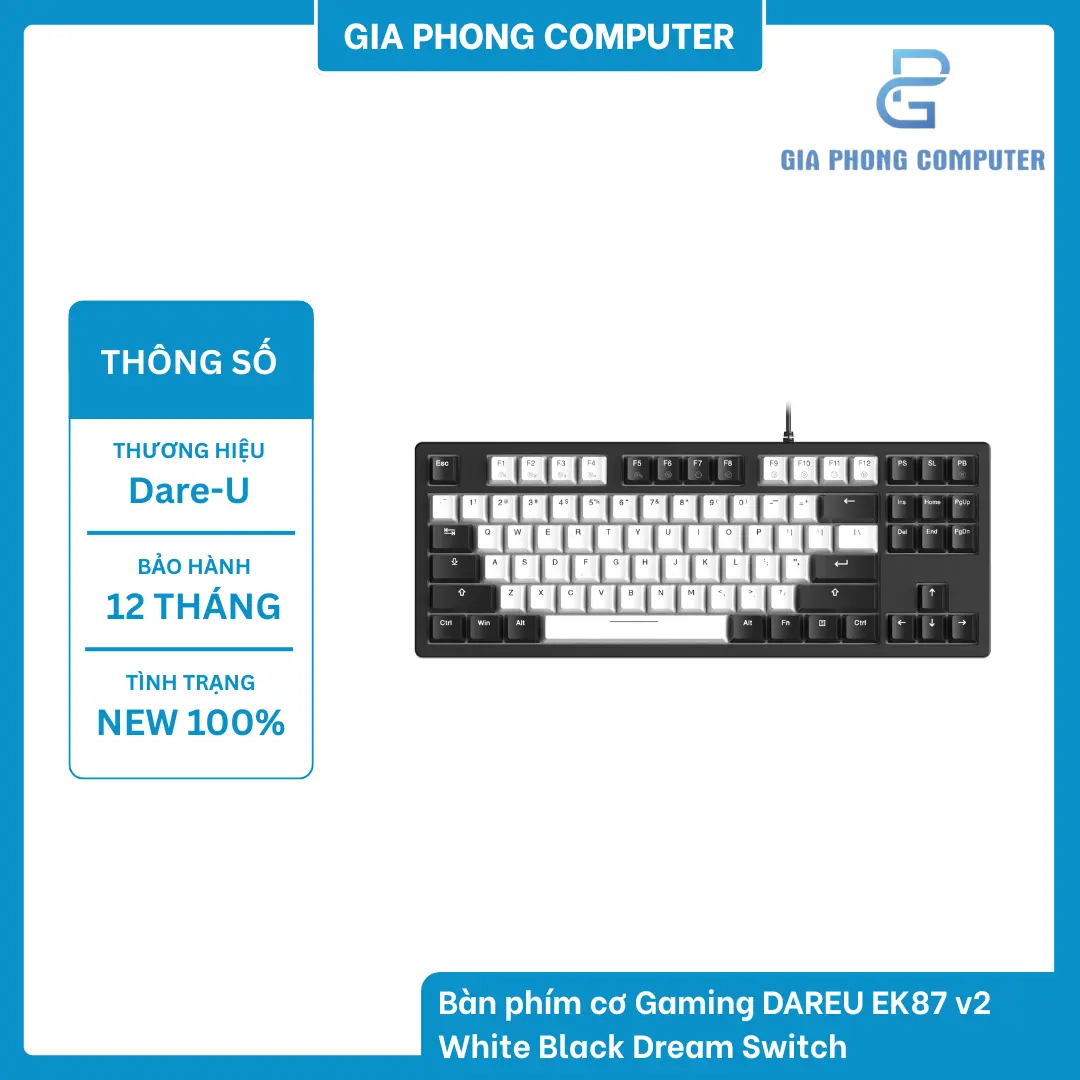 Bàn phím cơ Gaming DAREU EK87 V2 White Black