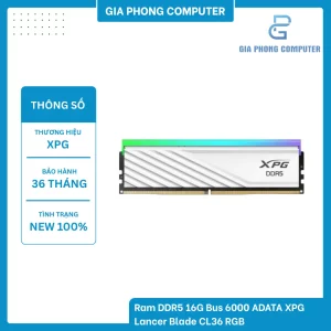 Ram DDR5 16G Bus 6000 ADATA XPG Lancer Blade CL36 RGB - White