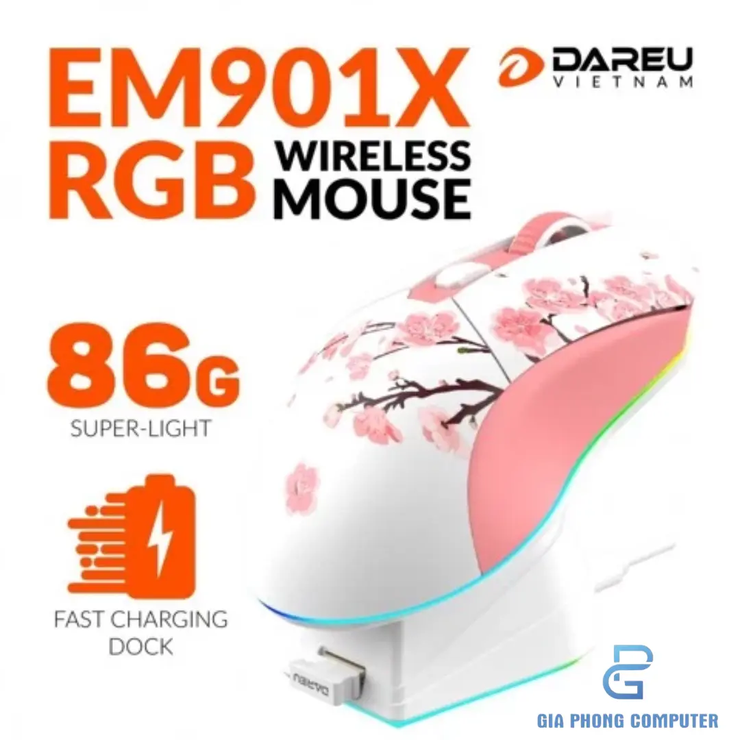 Chuột DareU EM901X RGB Superlight Wireless Pink