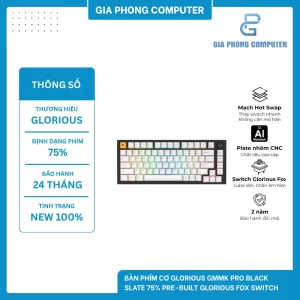 Bàn phím cơ Glorious GMMK PRO Black Slate 75% Pre-Built Glorious Fox Switch