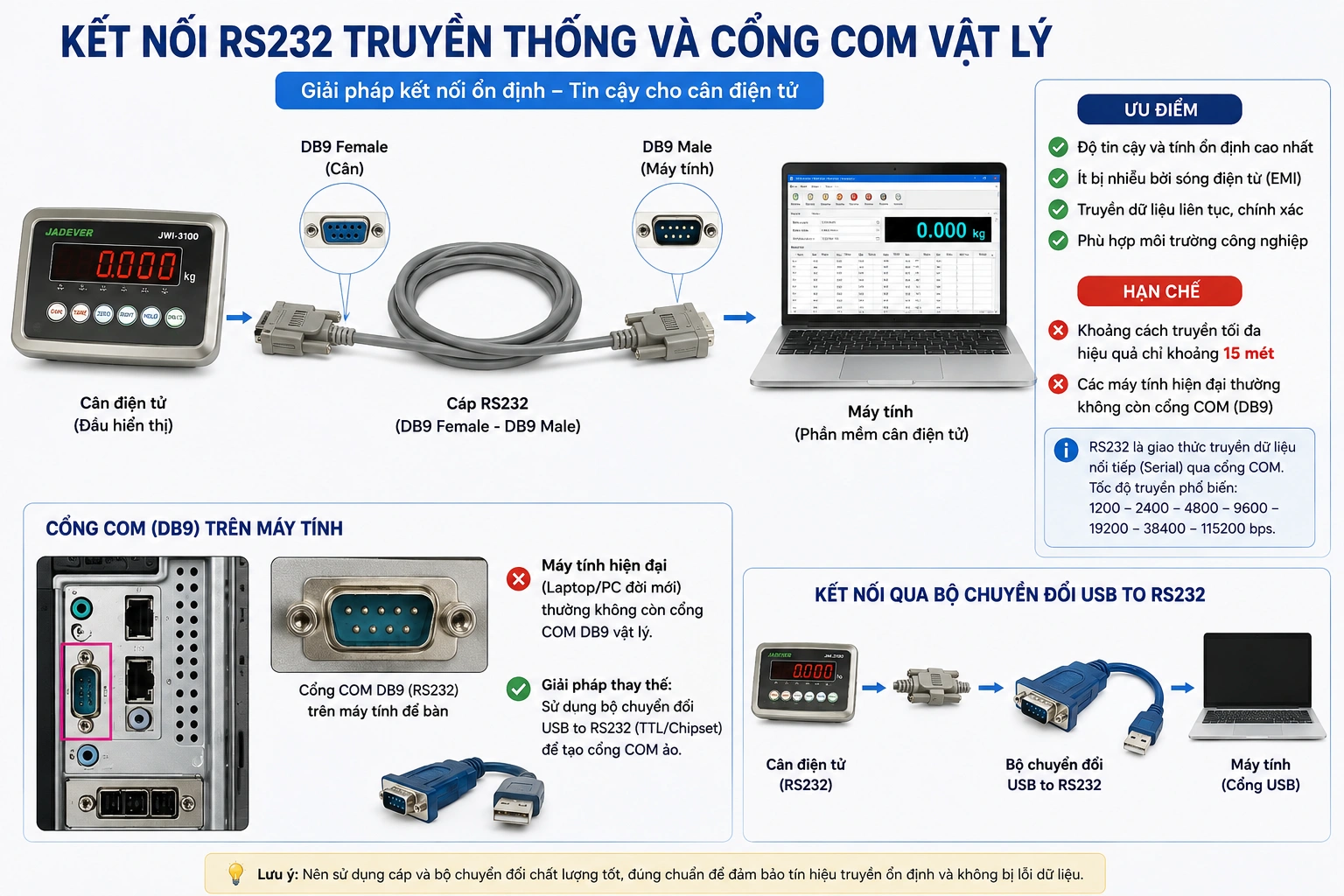 Kết nối RS232 truyền thống và cổng COM vật lý