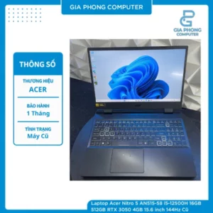 Laptop Acer Nitro 5 AN515-58 i5-12500H 16GB 512GB RTX 3050 4GB 15.6 inch 144Hz Cũ