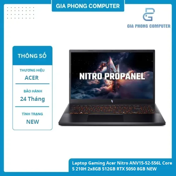 Laptop Gaming Acer Nitro ANV15-52-556L Core 5 210H 2x8GB 512GB RTX 5050 8GB NEW