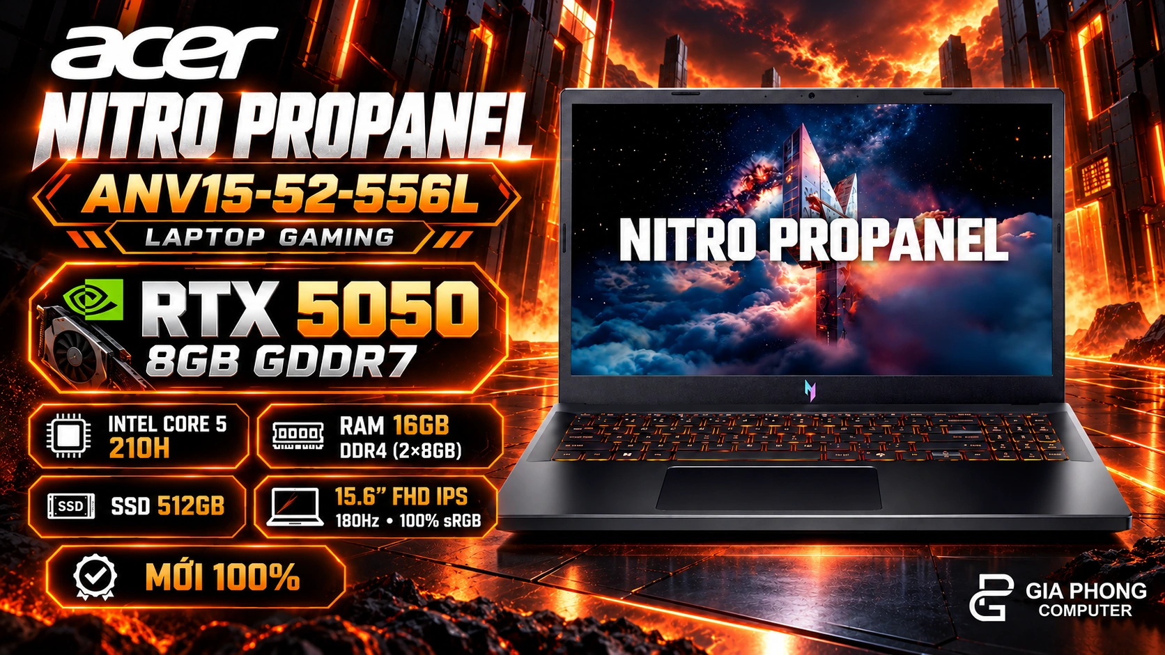Laptop Gaming Acer Nitro ANV15-52-556L Core 5 210H 2x8GB 512GB RTX 5050 8GB NEW