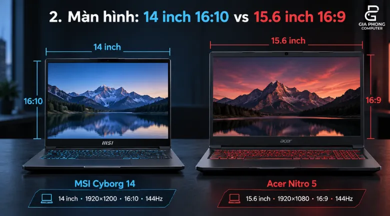 Màn hình: 14 inch 16:10 hay 15,6 inch 16:9?