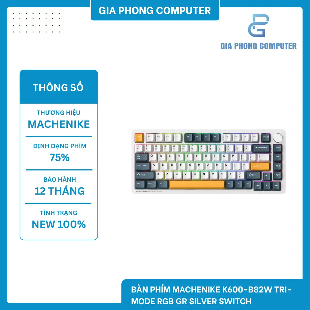 Bàn phím Machenike K600-B82W Tri-mode RGB GR Silver Switch