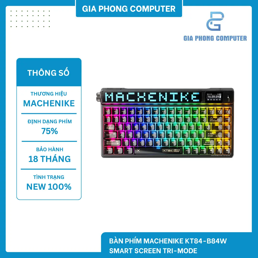 Bàn phím Machenike KT84-B84W Smart Screen Tri-mode