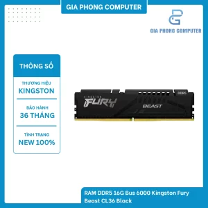 RAM DDR5 16G Bus 6000 Kingston Fury Beast CL36 Black