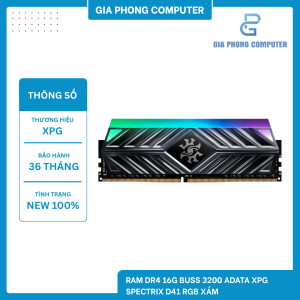 RAM DR4 16GB BUSS 3200 ADATA XPG SPECTRIX D41 RGB XÁM