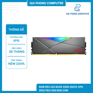 RAM DR4 16GB BUSS 3200 ADATA XPG SPECTRIX D50 RGB XÁM