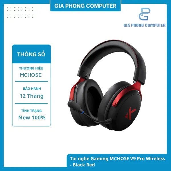 Tai nghe Gaming MCHOSE V9 Pro Wireless - Black Red